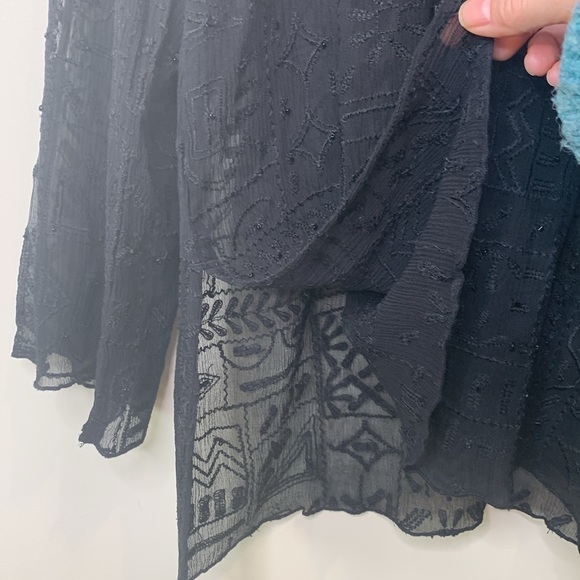 Chico’s | Black Silk Beaded Sheer Bell Sleeve Textured Embroidered Tunic Top 2 M - Picture 12 of 17